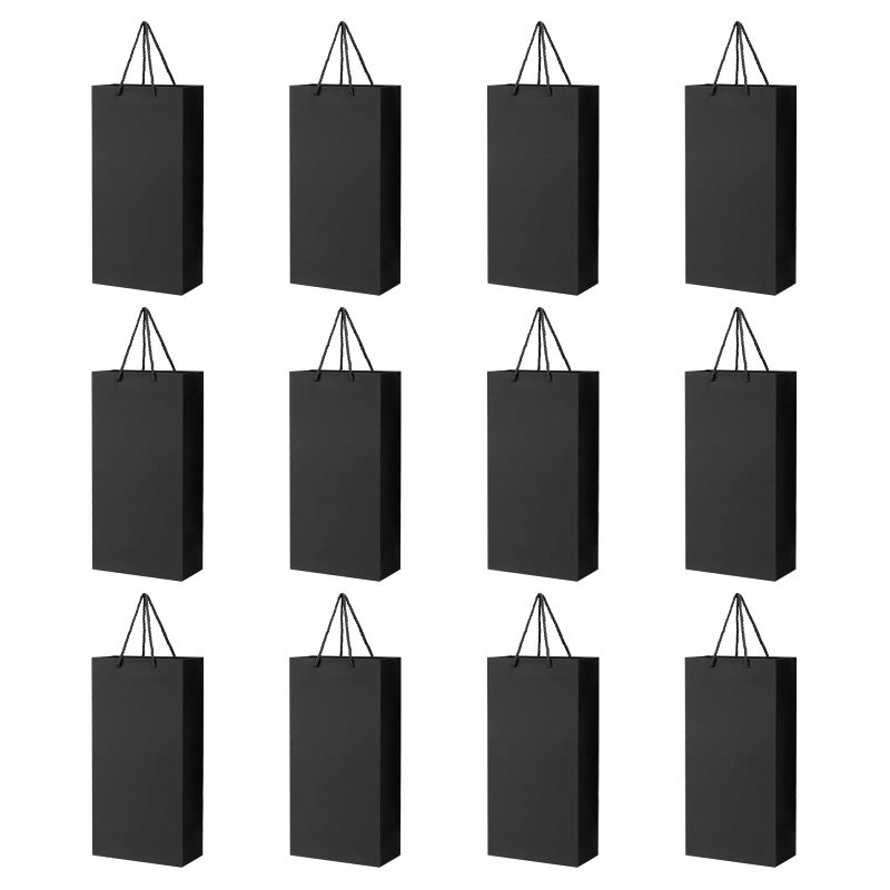 CUGBO 12 Pack 2 Bottles Wine Carrier Tote Holders, Black Paper Wine Champagne Gift Bottle Carrying Bags with Handles for Christmas Business Wedding Baby Shower - Image 1